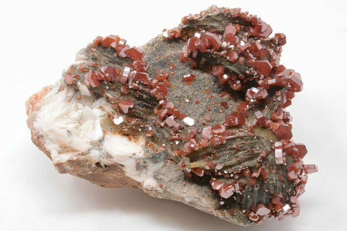 5" Ruby Red Vanadinite Crystals on White Barite - Top Quality